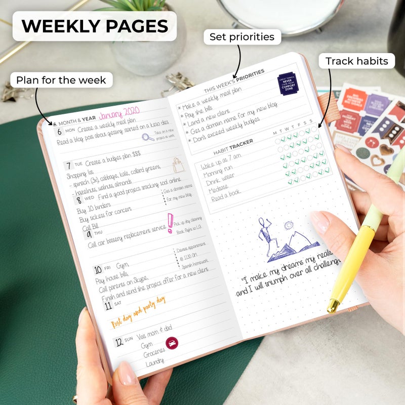 Clever Fox Pocket Planner Weekly â€“ Undated Monthly Goal Planner and Calendar, Mini Planner Perfect for Purse, 3.7x6.7" (Rose Gold) - Image 3